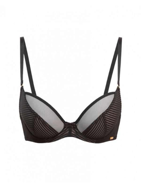 Sheer Stripe Plunge Bra - Black