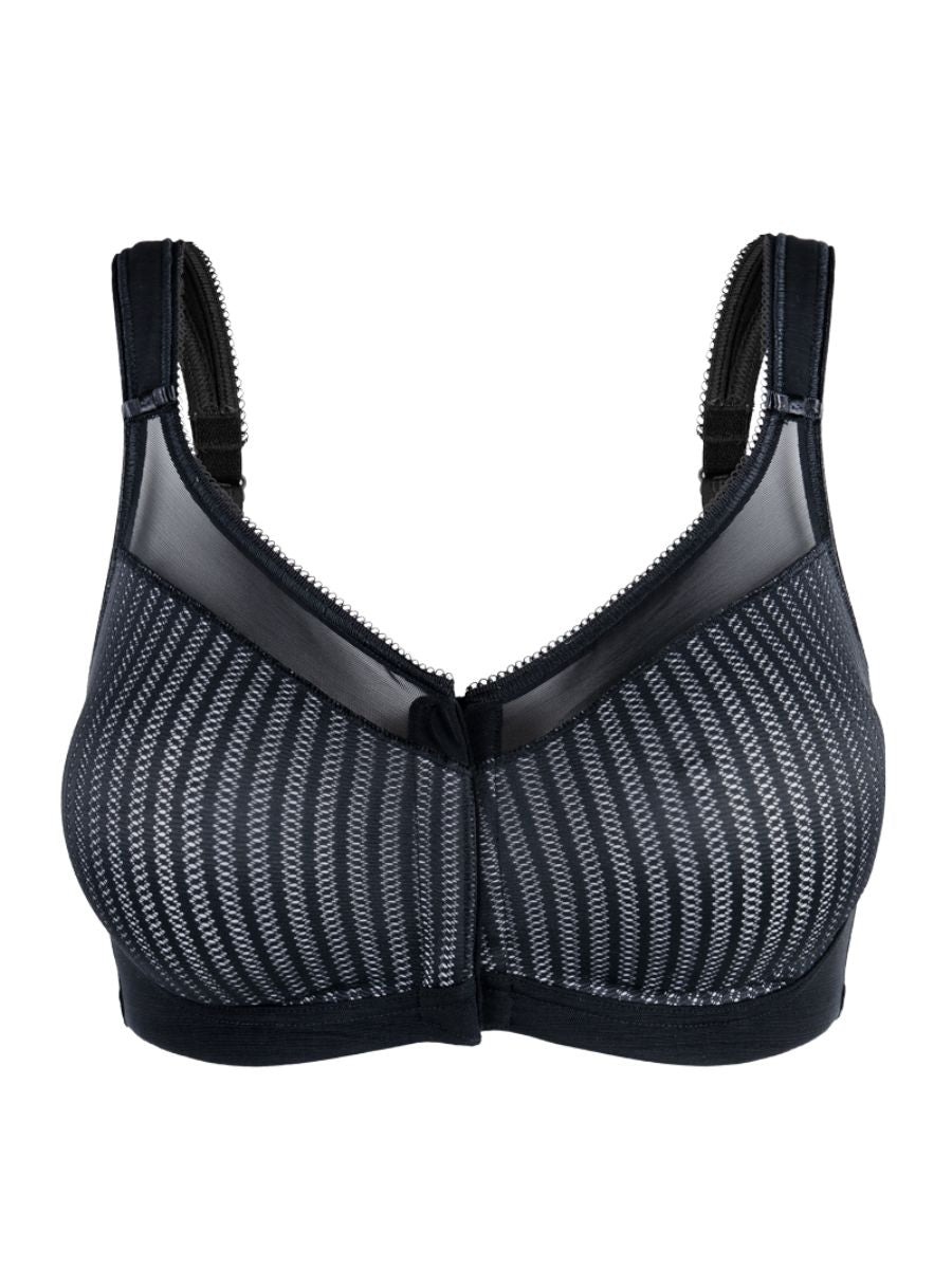 berlei beauty stripe front fastening bra black grey