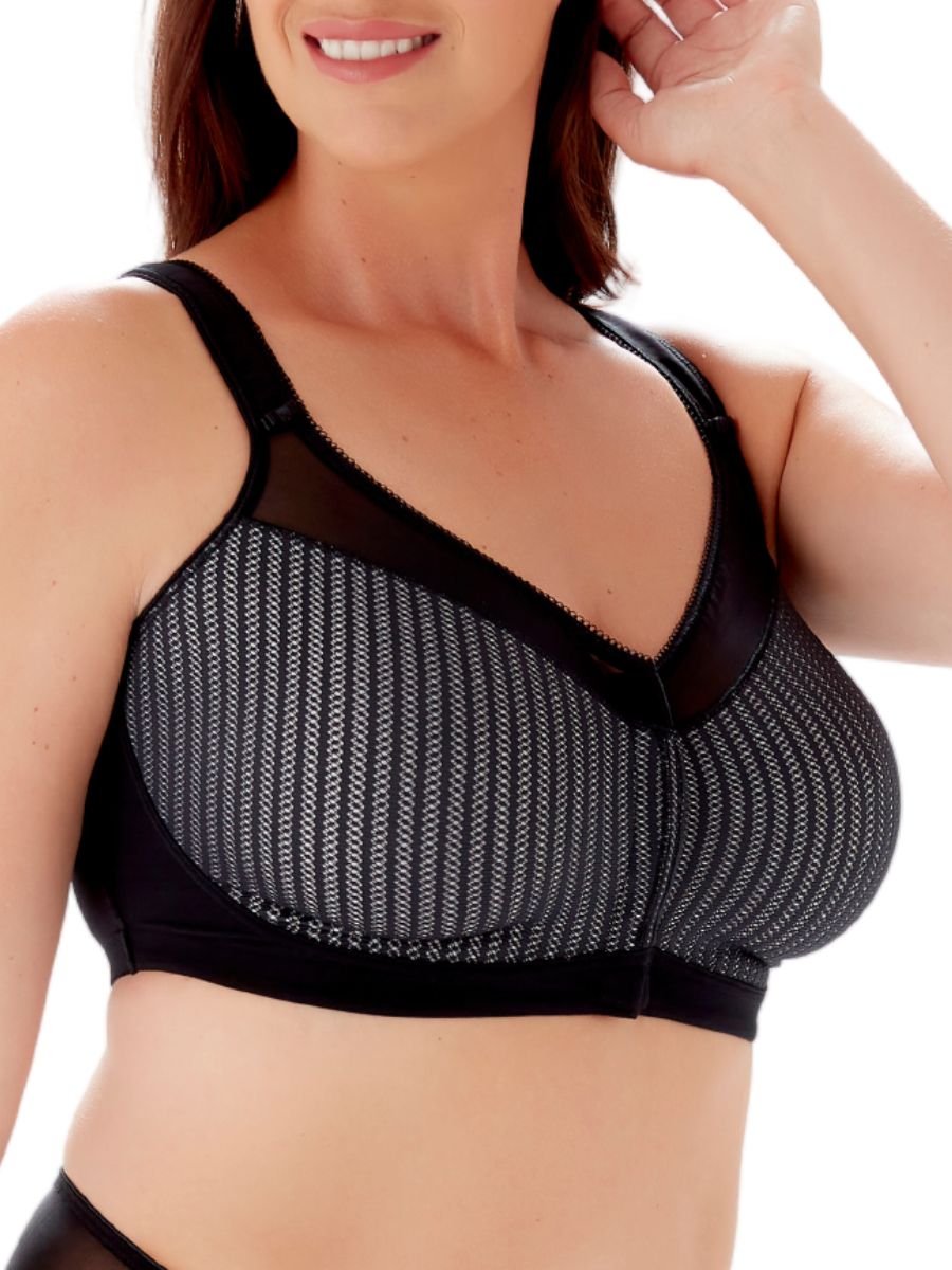 berlei beauty stripe front fastening bra black grey