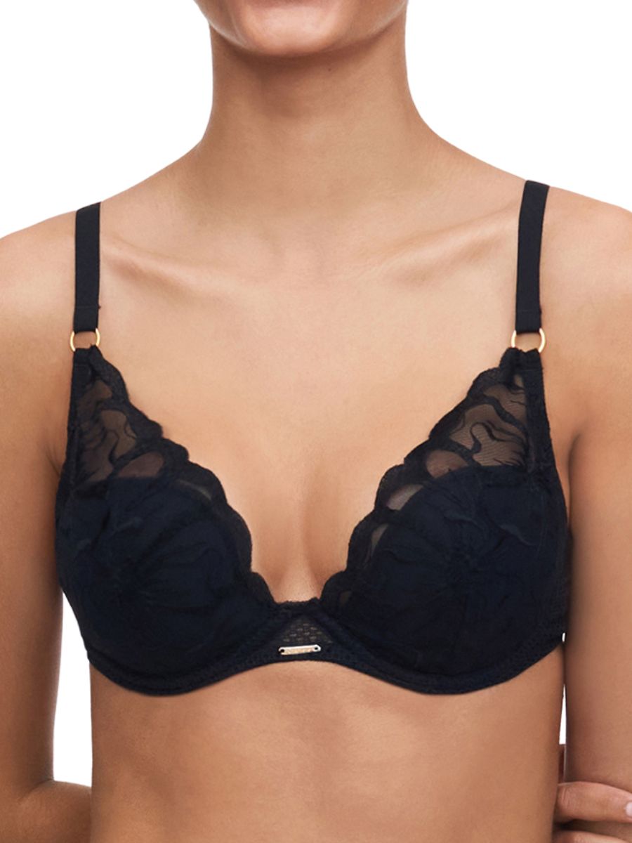 chantelle fleurs plunge t shirt bra black
