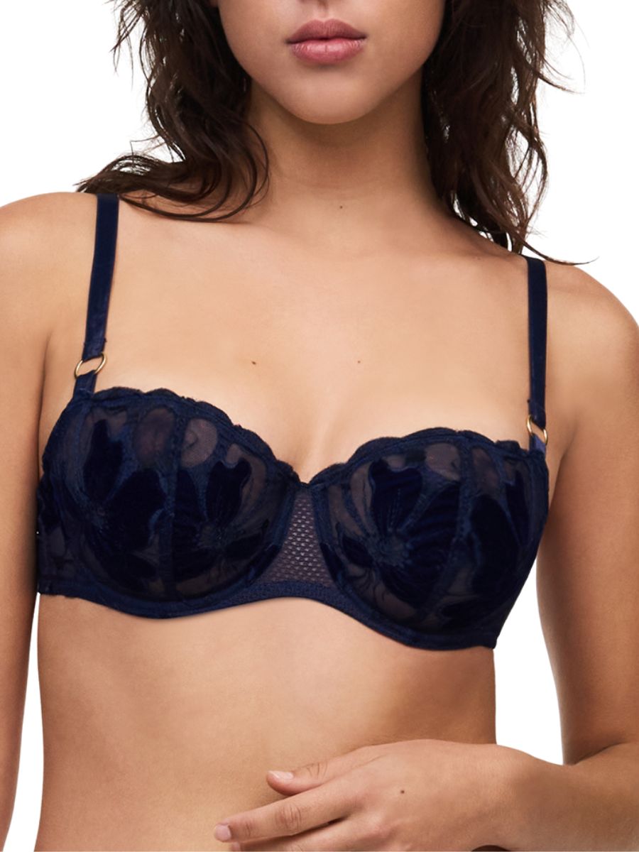 chantelle fleurs signature half cup balcony bra velvet marine