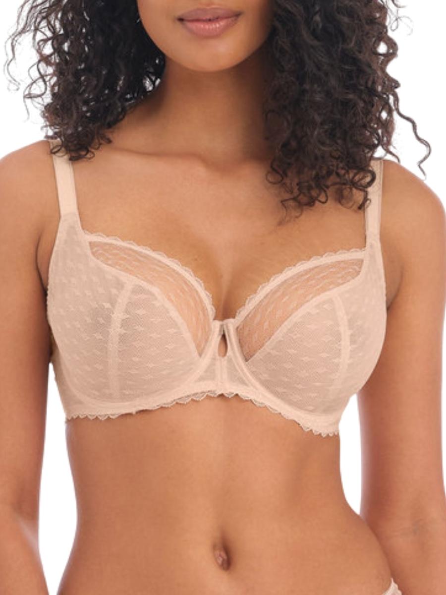 beige plunge bra