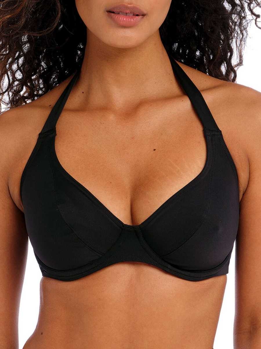 Jewel Cove Halter Bikini Top Plain Black