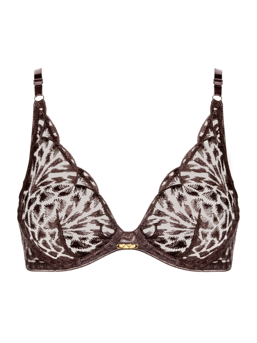 Crazy In Love Triangle Plunge Bra - Satin Brown