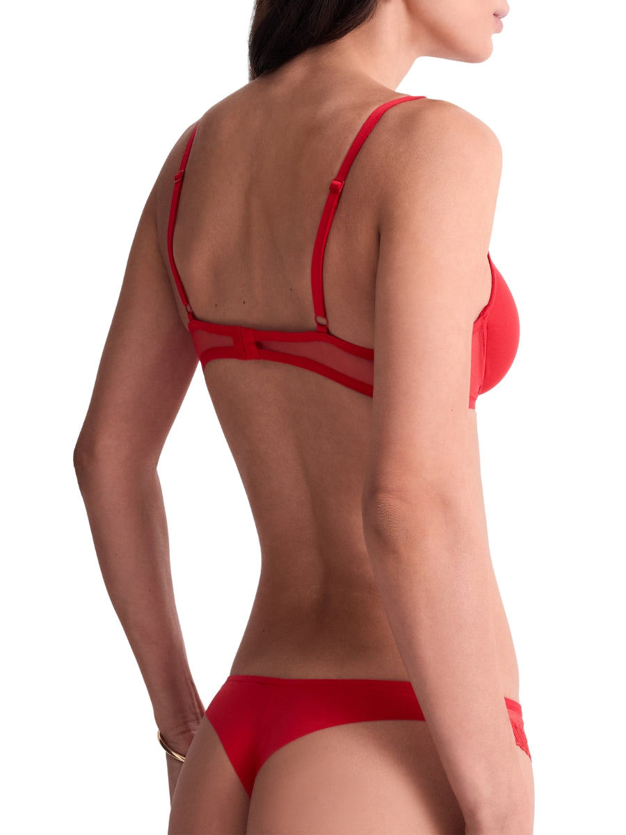 Sheer Emotion Triangle Plunge Bra - Diva Red