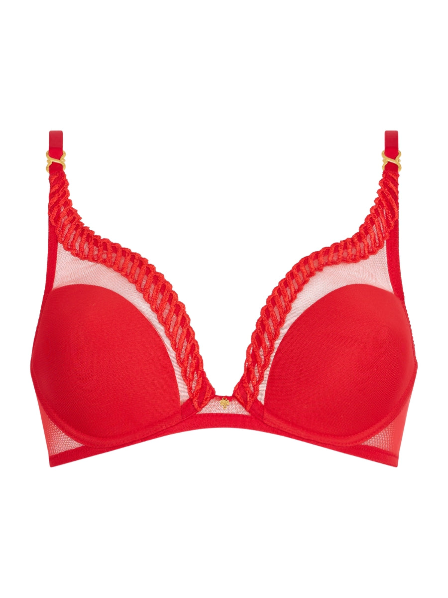 Sheer Emotion Triangle Plunge Bra - Diva Red