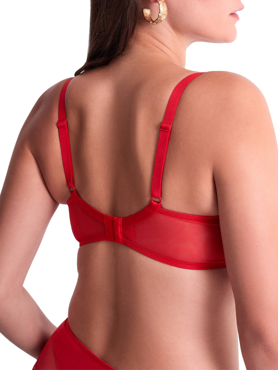 Sheer Emotion Half Cup Bra - Diva Red