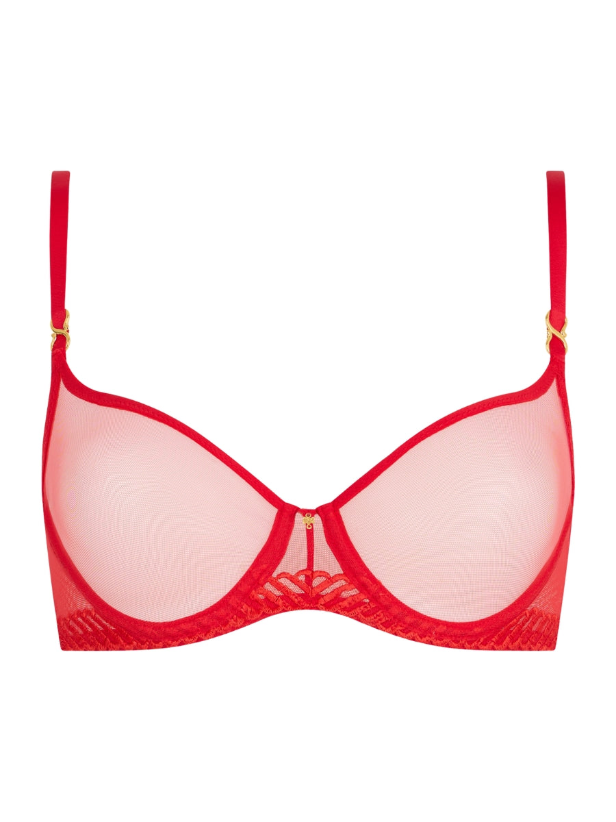 Sheer Emotion Half Cup Bra - Diva Red