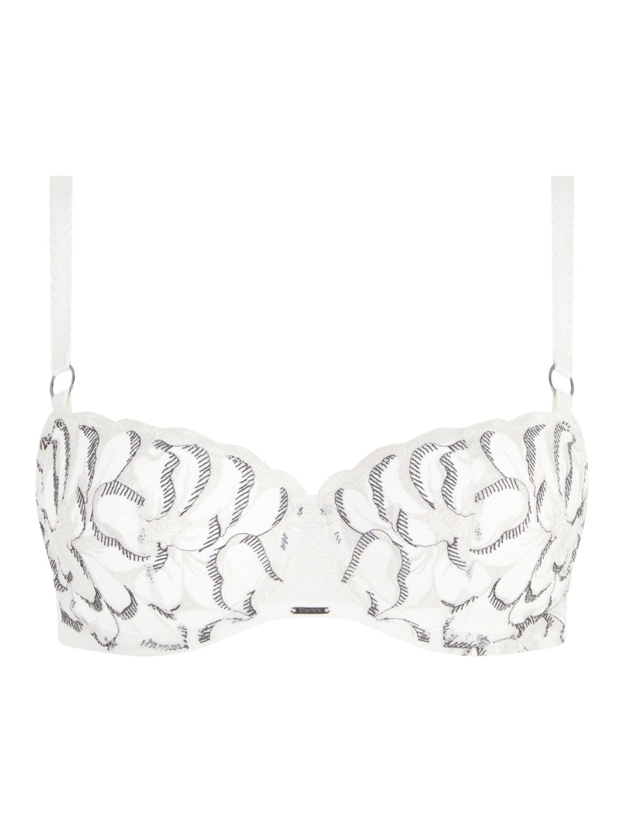 Fleurs Half Cup Balcony Bra - Milk/Black