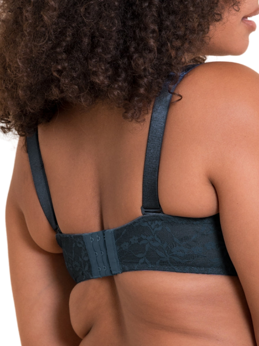 All Night Lace Scooped Balcony Bra - Denim Blue