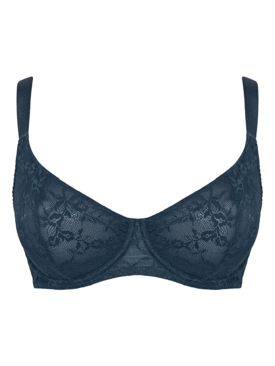 All Night Lace Scooped Balcony Bra - Denim Blue