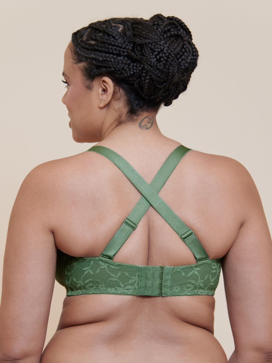 All Night Lace Scooped Balcony Bra - Dusky Green