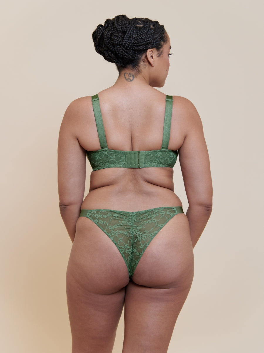 All Night Lace Scooped Balcony Bra - Dusky Green