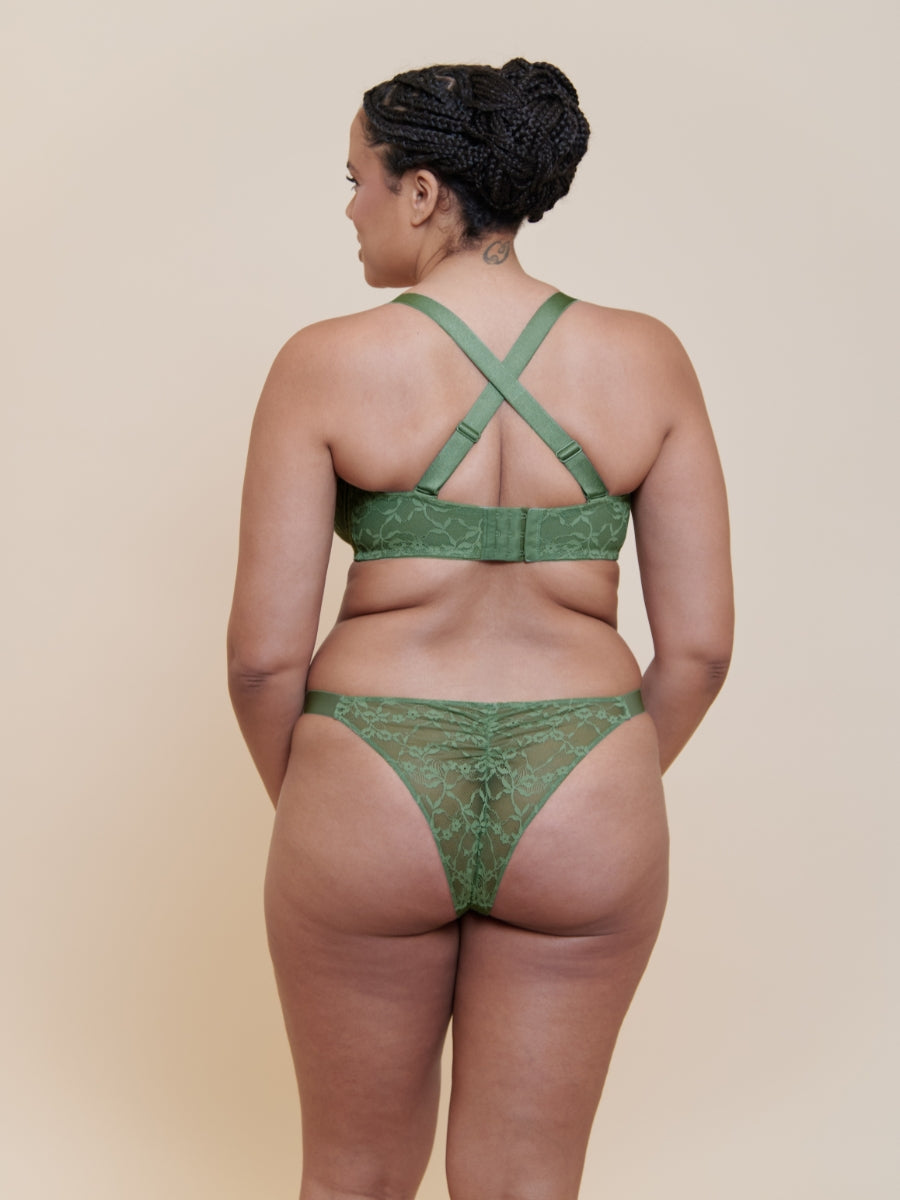 All Night Lace Scooped Balcony Bra - Dusky Green