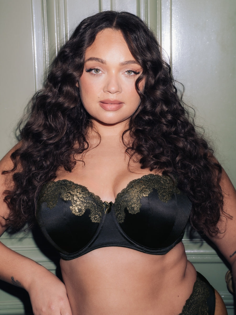 Boost Lace Padded Balcony Bra - Black/Gold
