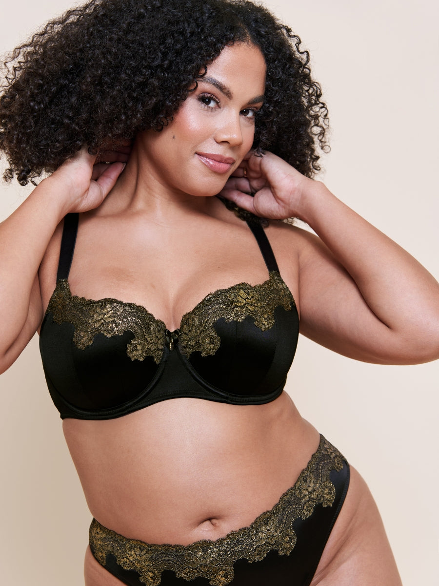 Boost Lace Padded Balcony Bra - Black/Gold