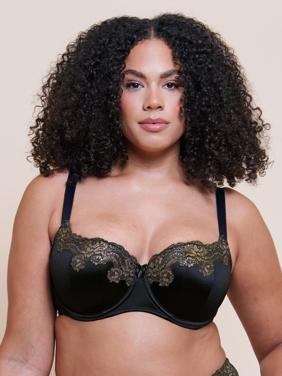 Boost Lace Padded Balcony Bra - Black/Gold
