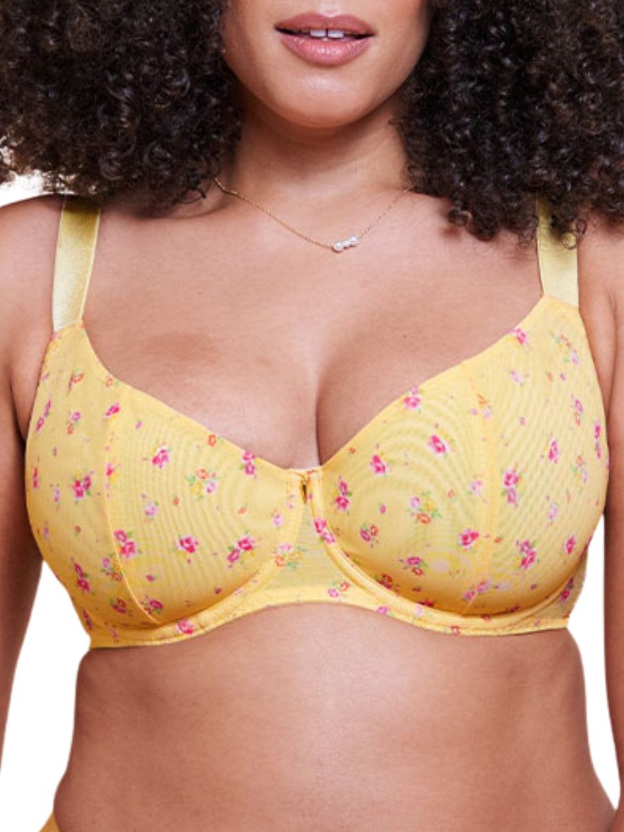Cool Cat Scooped Balcony Bra - Yellow Floral