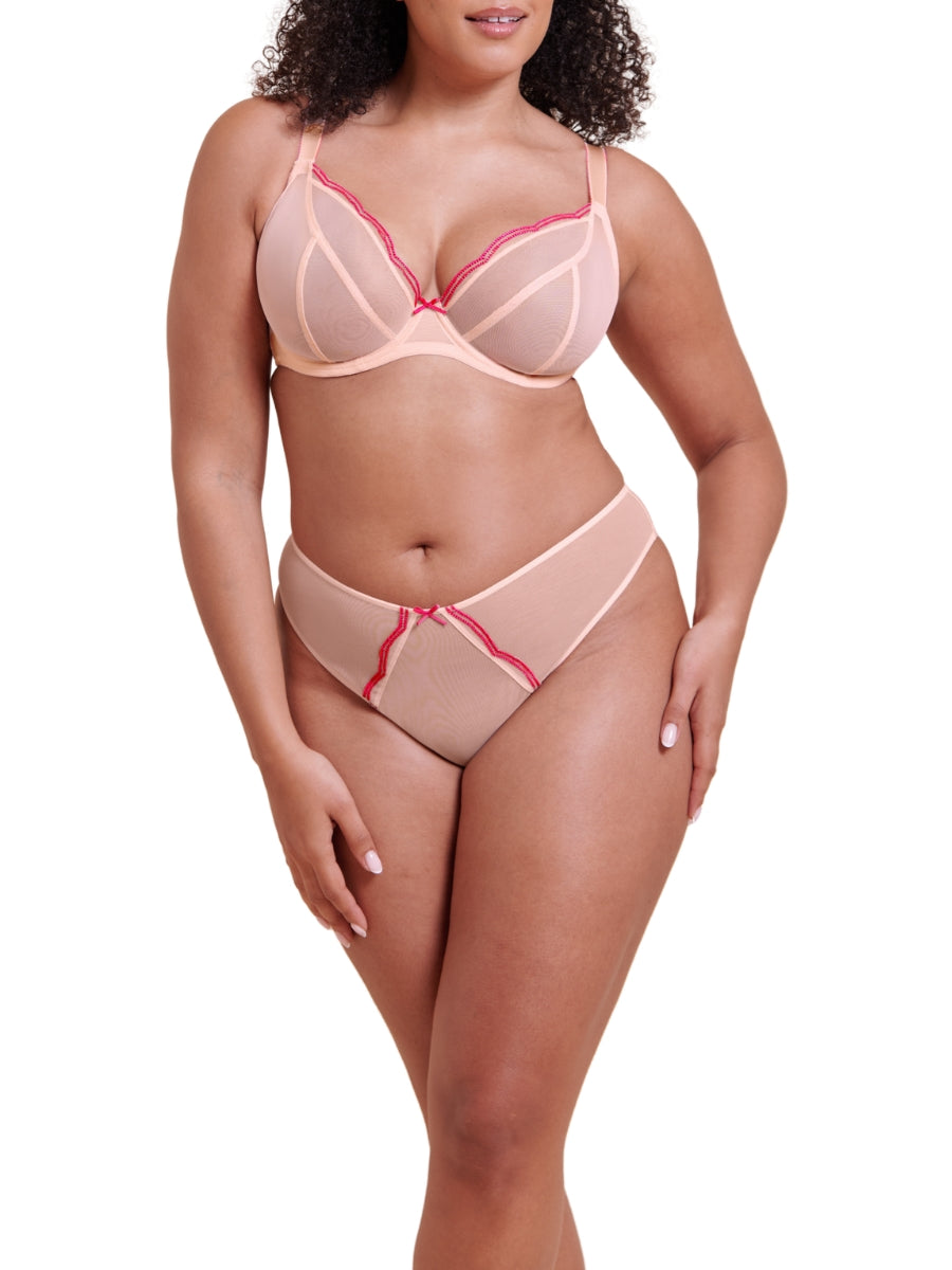 Lightstyle Scallop Sheer Plunge Bra - Blush Pink