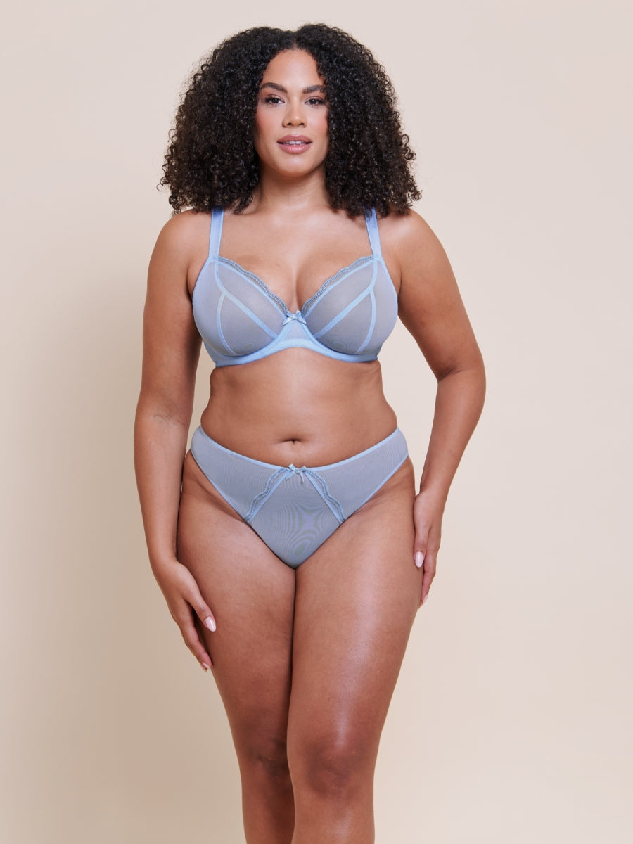 Lightstyle Scallop Sheer Plunge Bra - Light Blue/Silver