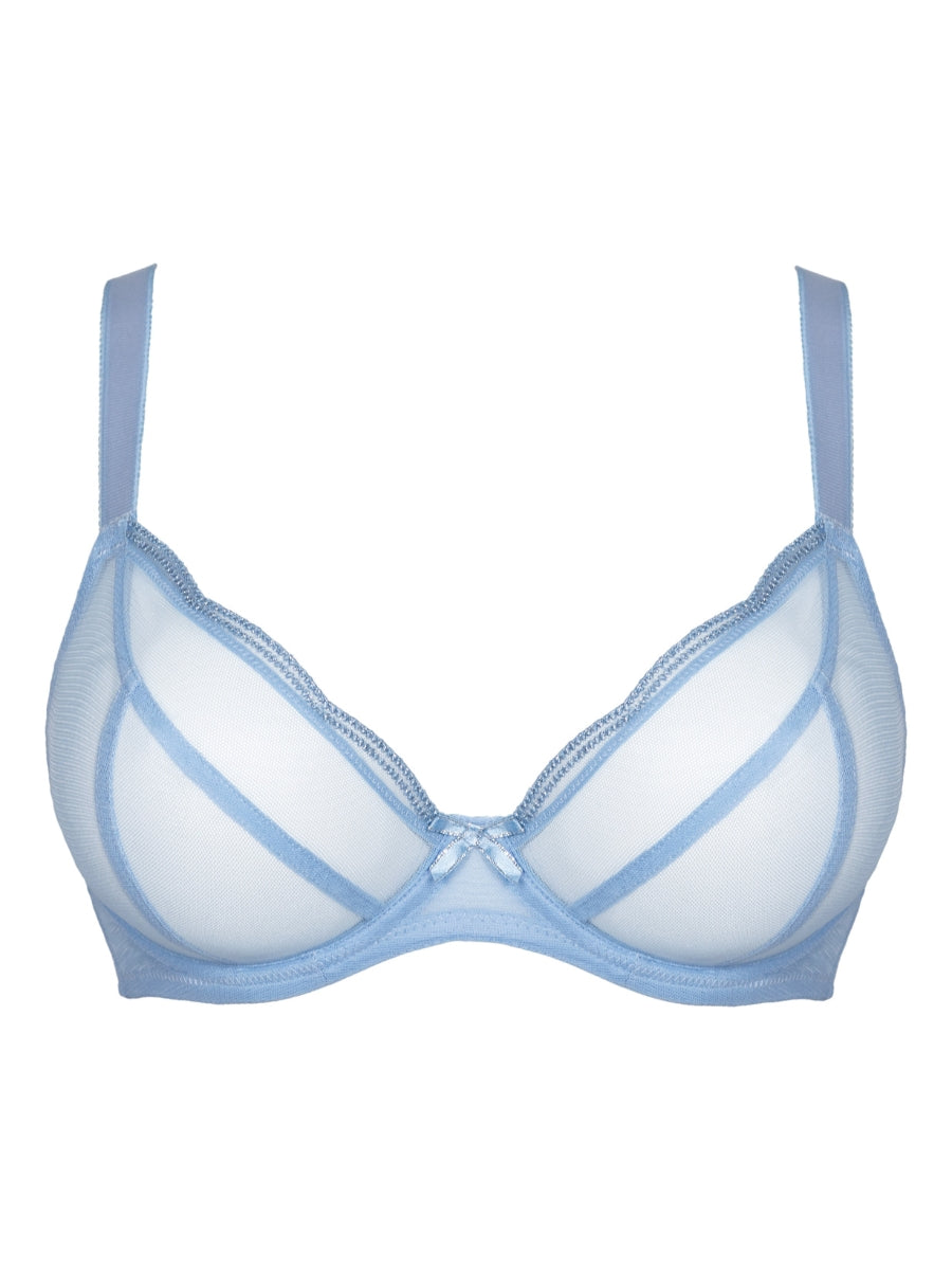 Lightstyle Scallop Sheer Plunge Bra - Light Blue/Silver