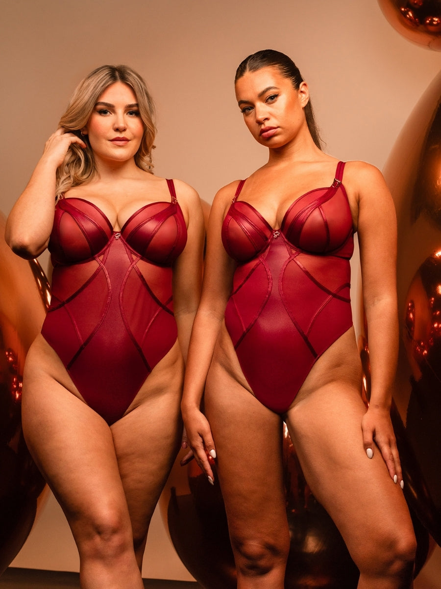Suspense Plunge Bodysuit - Sangria