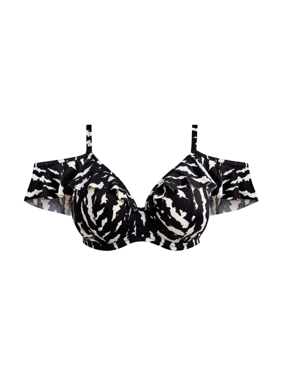 Echo Shell Ruffle Bikini Top - Black