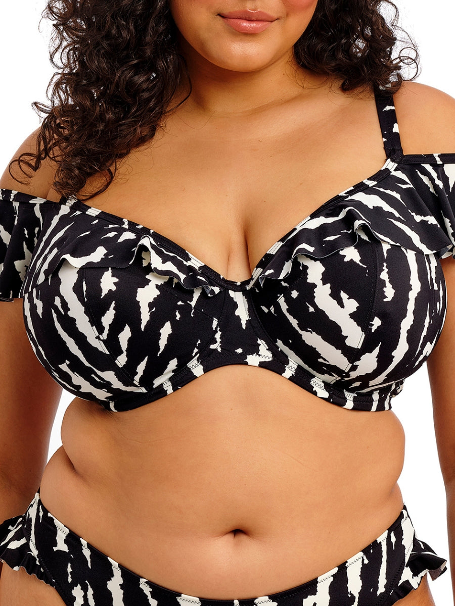 Echo Shell Ruffle Bikini Top - Black