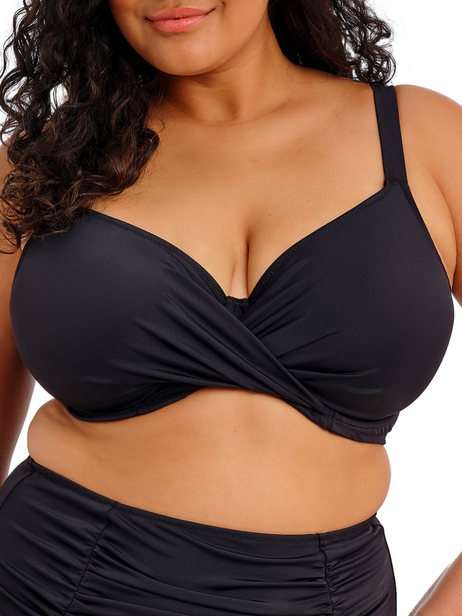 Plain Sailing Wrap Plunge Bikini Top - Black