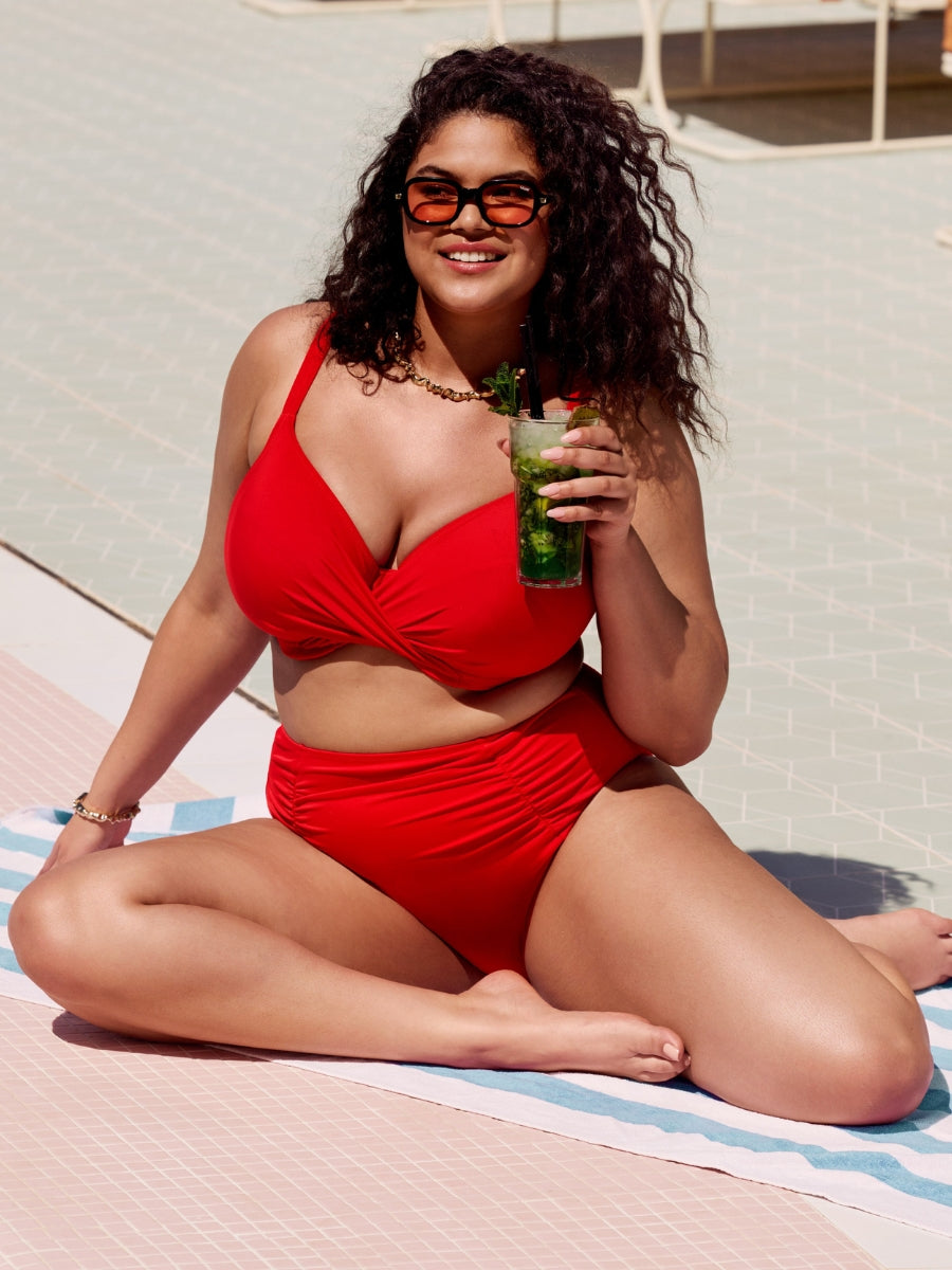 Plain Sailing Wrap Plunge Bikini Top - Lava