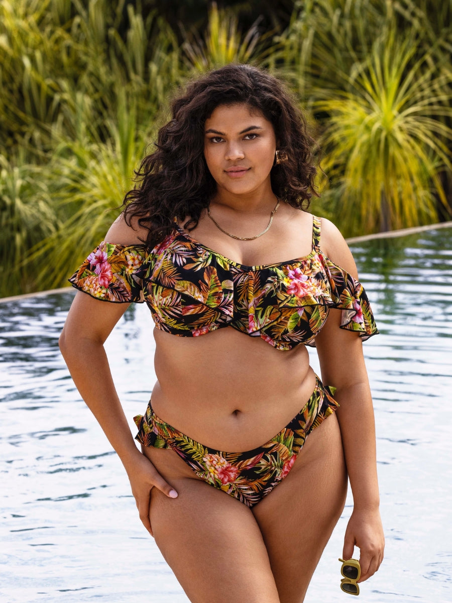 Tiger Valley Ruffle Bikini Top - Black