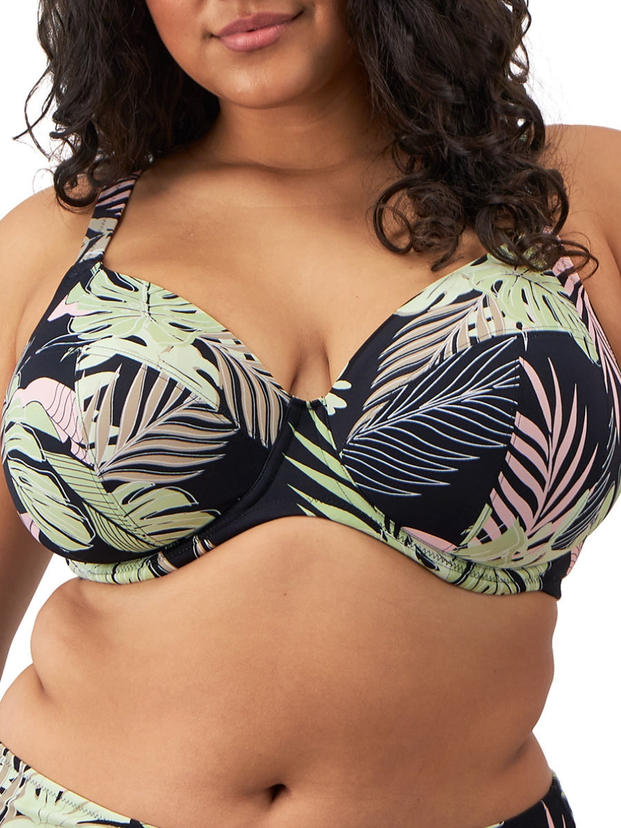 Tropical Retreat Plunge Bikini Top - Black