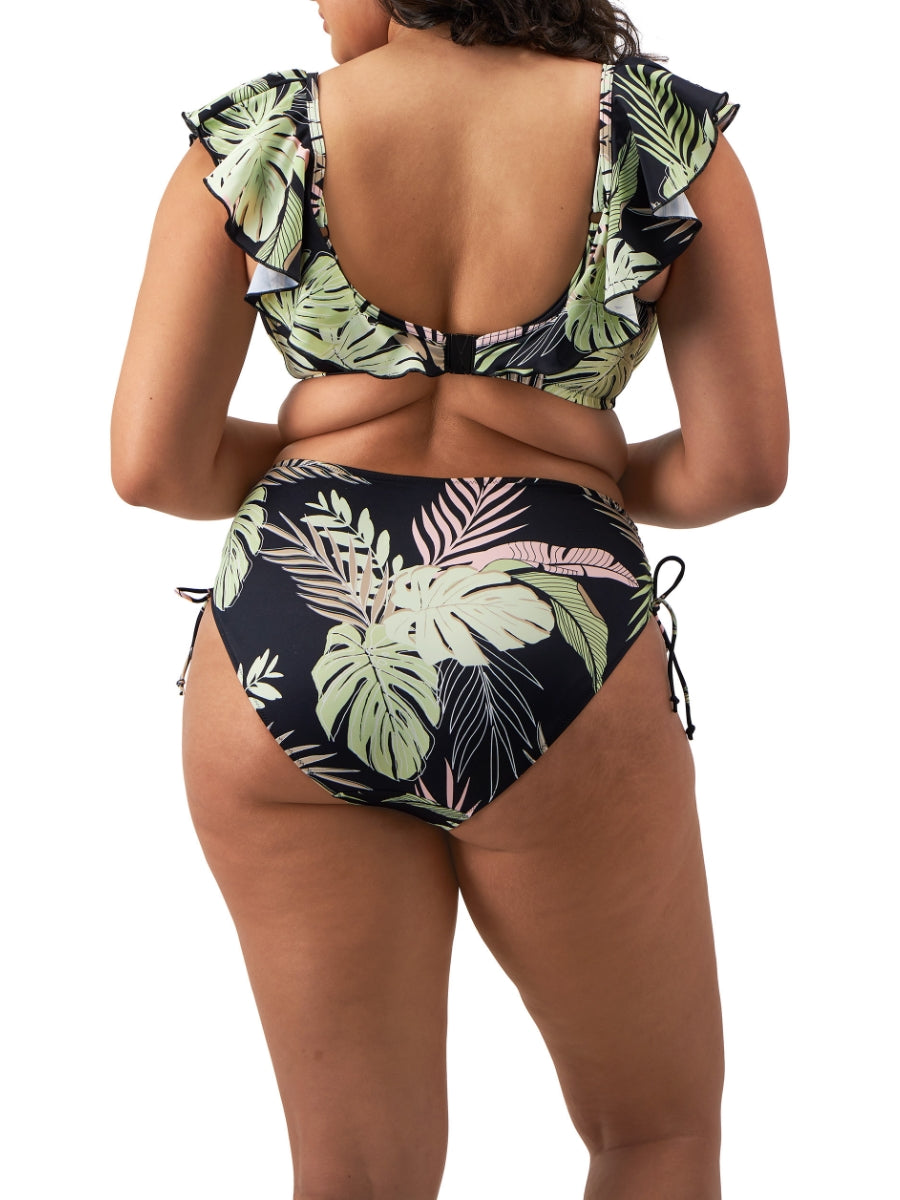 Tropical Retreat Ruffle Bikini Top - Black
