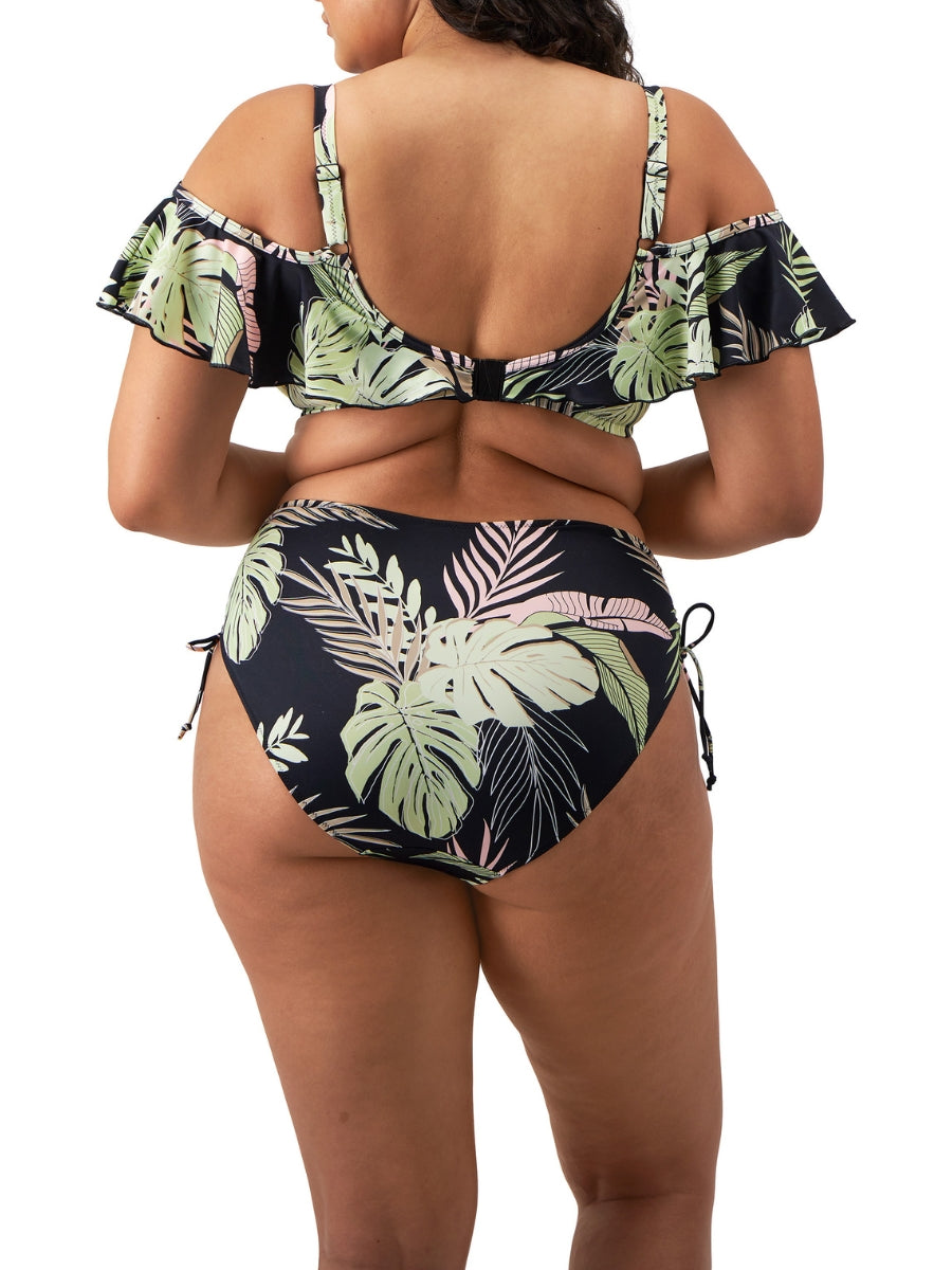 Tropical Retreat Ruffle Bikini Top - Black