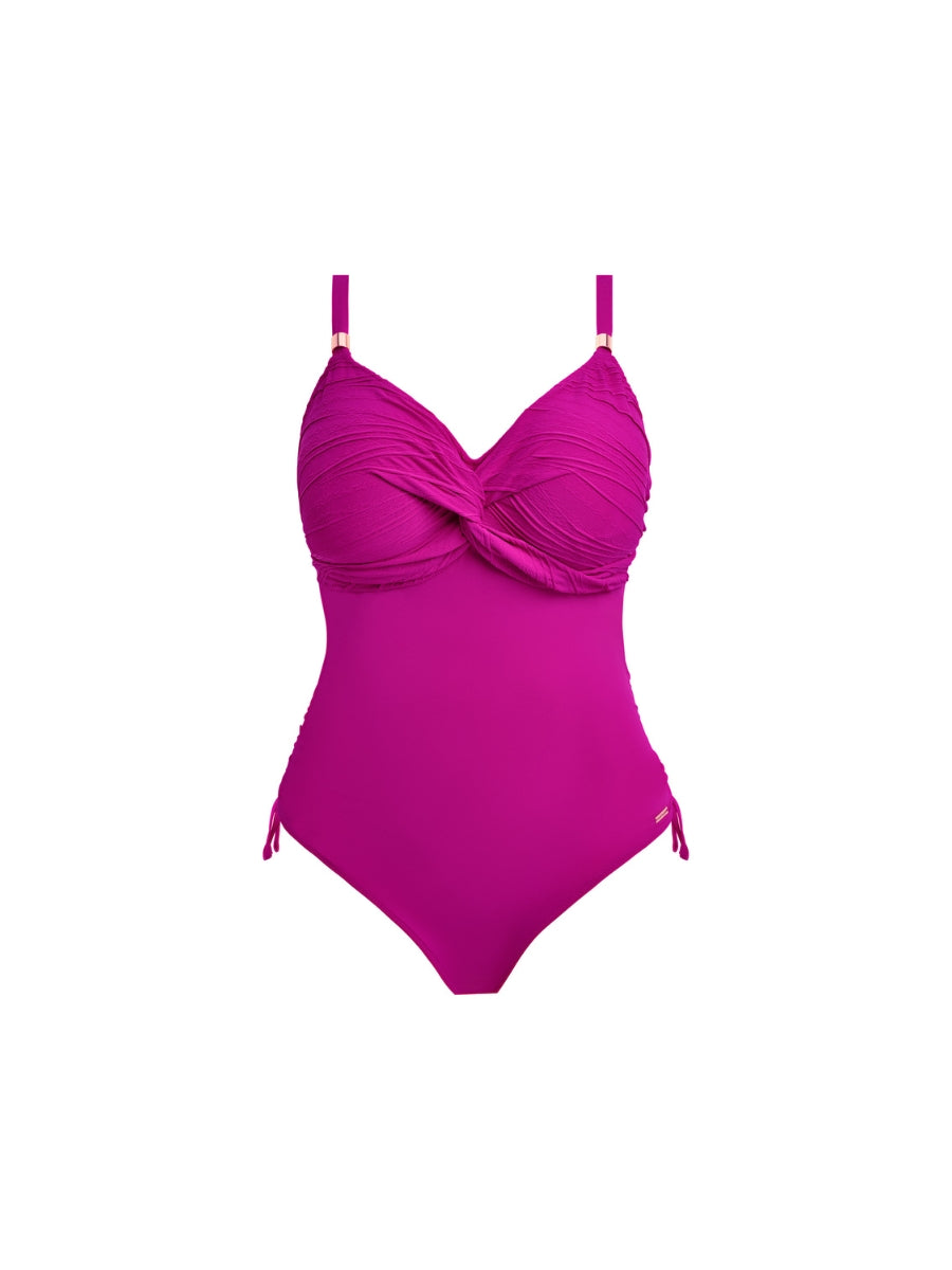 Beach Waves Twist Front Swimsuit - Bright Fuchsia