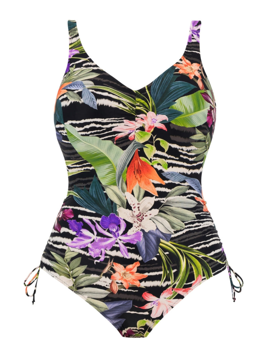Maldives V-Neck Swimsuit - Black Tropical