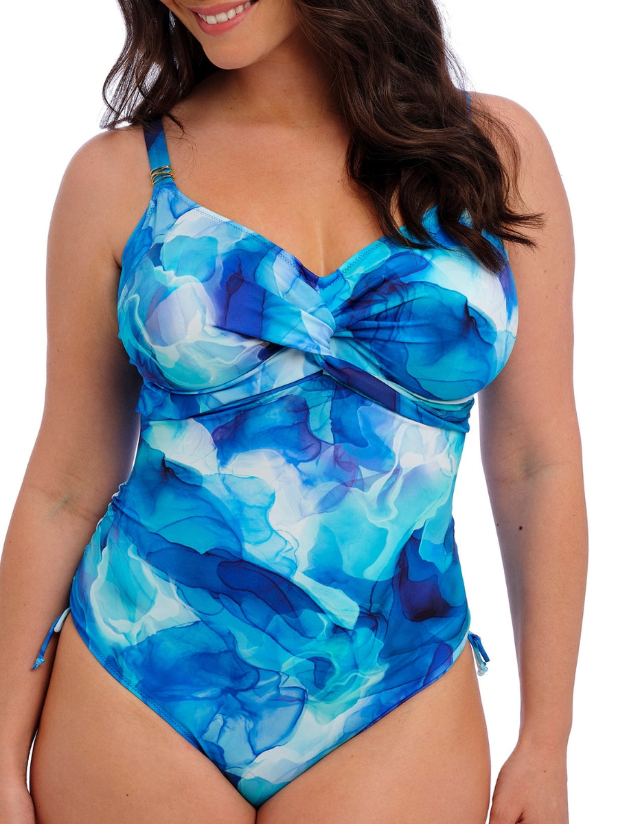 Saunton Sands Twist Front Swimsuit - Dazzling Blue