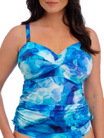 Saunton Sands Twist Front Tankini Top - Dazzling Blue
