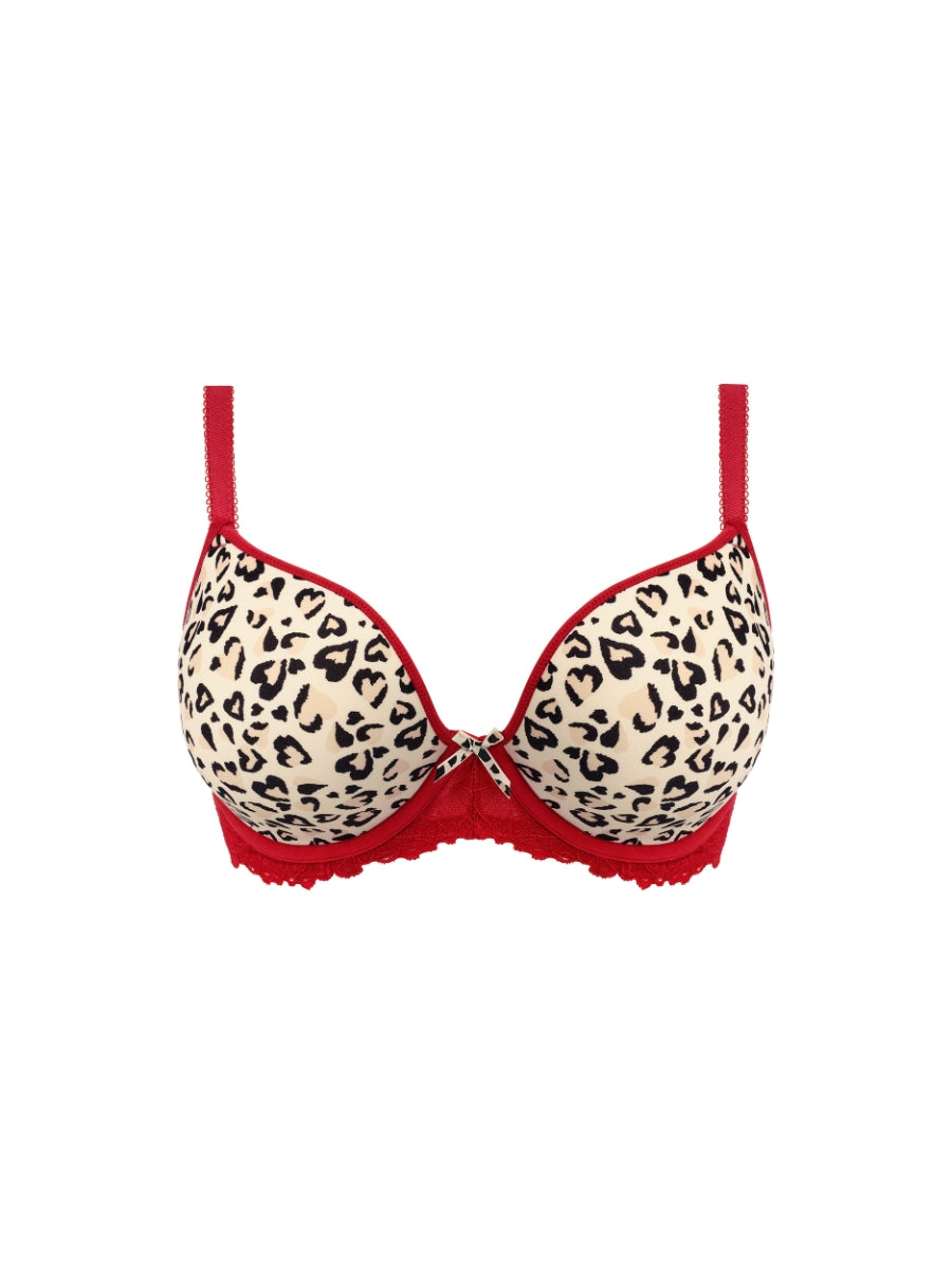 Cherish Me Moulded Plunge T-Shirt Bra - Red Leopard