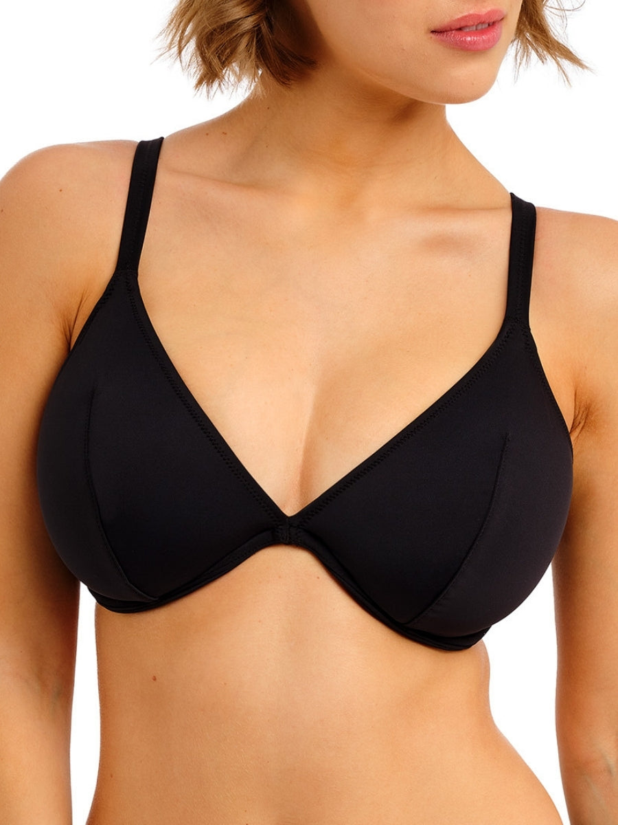 Jewel Cove Low Plunge Bikini Top - Plain Black