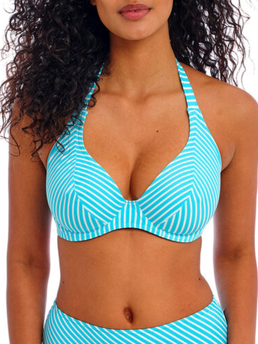 Jewel Cove Halter Bikini Top - Stripe Turquoise