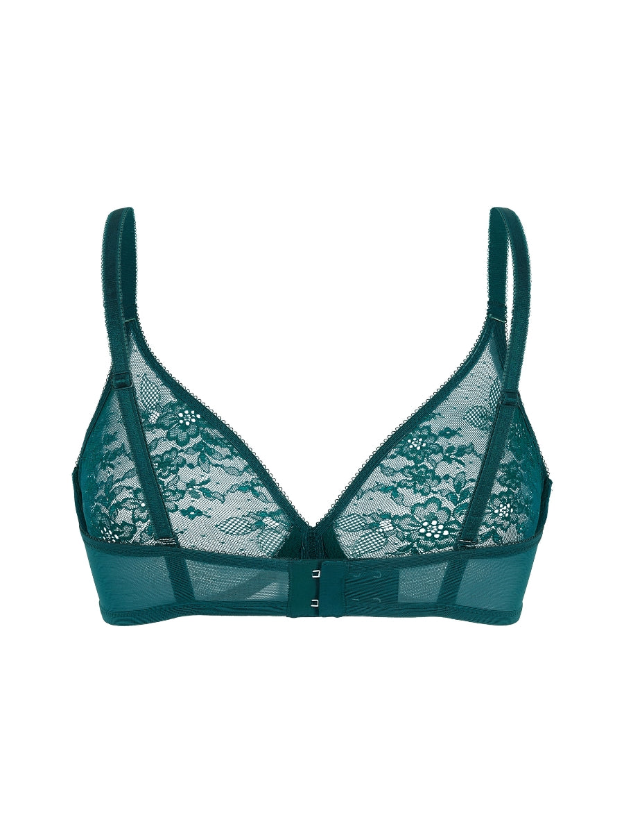 Glossies Lace Sheer Moulded Bra - Dark Green