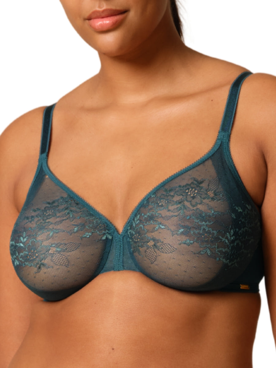 Glossies Lace Sheer Moulded Bra - Dark Green