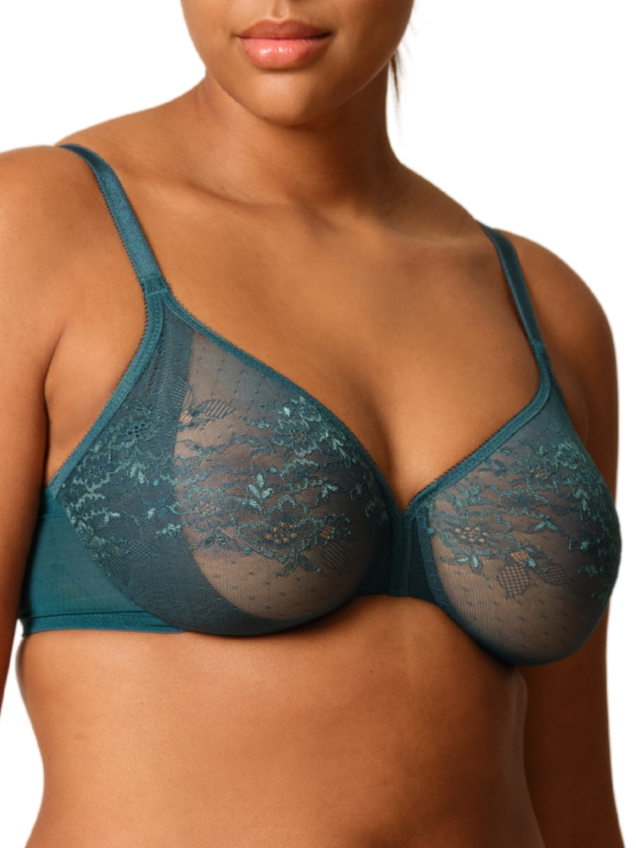Glossies Lace Sheer Moulded Bra - Dark Green