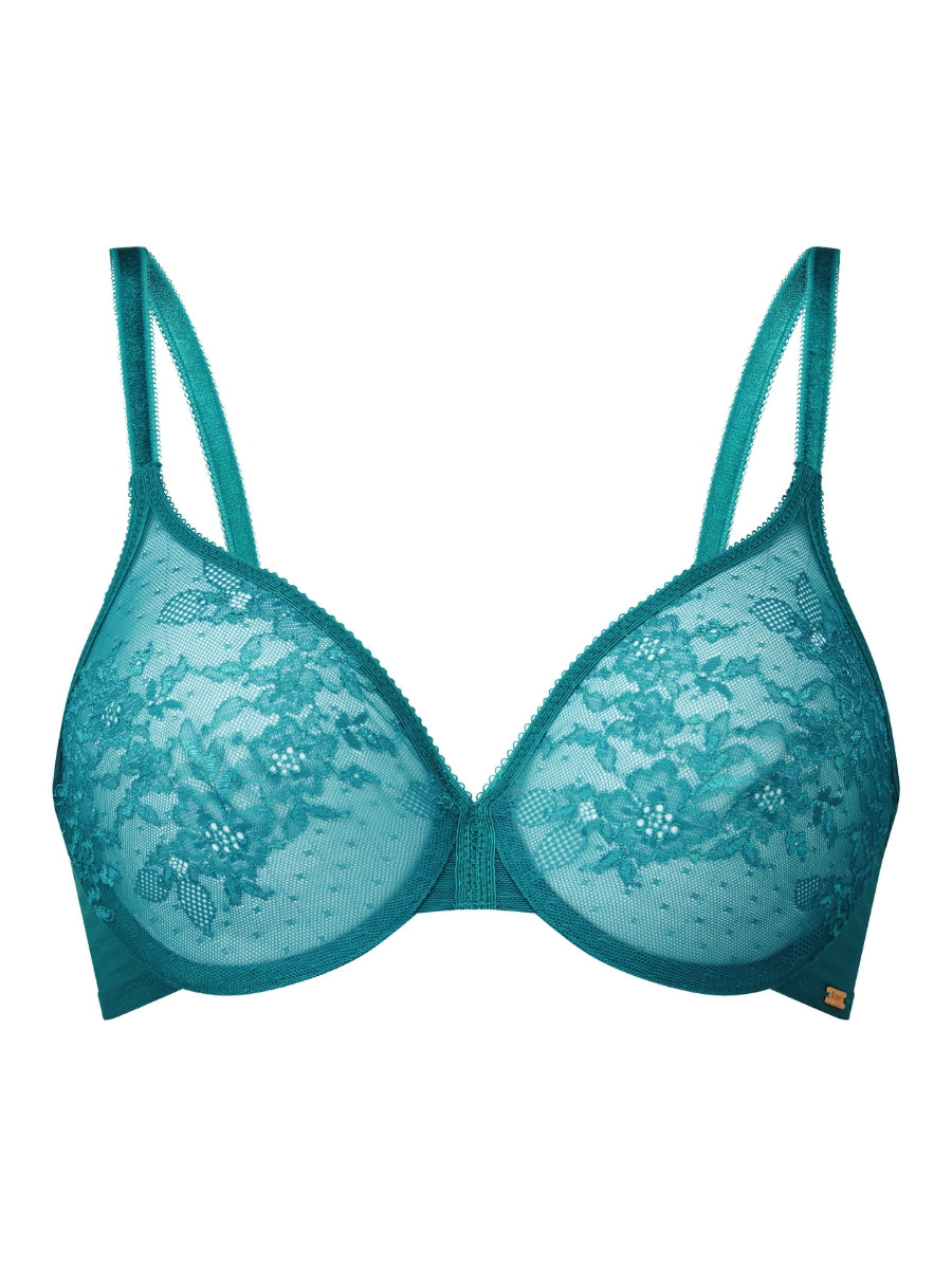 Glossies Lace Sheer Moulded Bra - Deep Teal