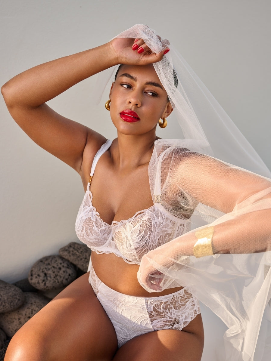 Lace Soirée Demi Balconette Bra - White