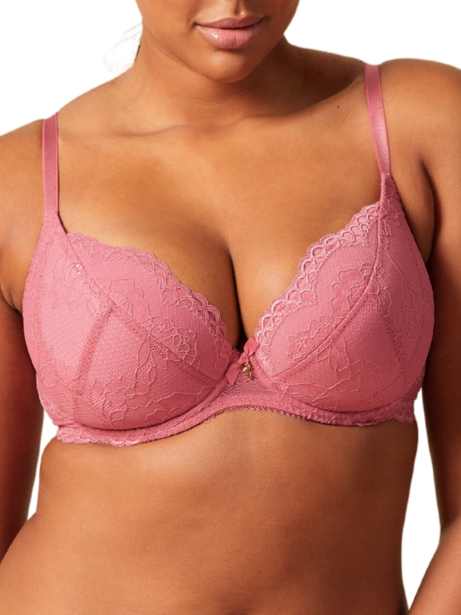 Superboost Lace Padded Plunge Bra - Mauve Pink