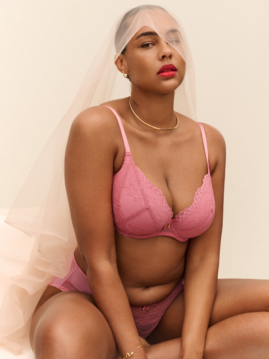 Superboost Lace Padded Plunge Bra - Mauve Pink