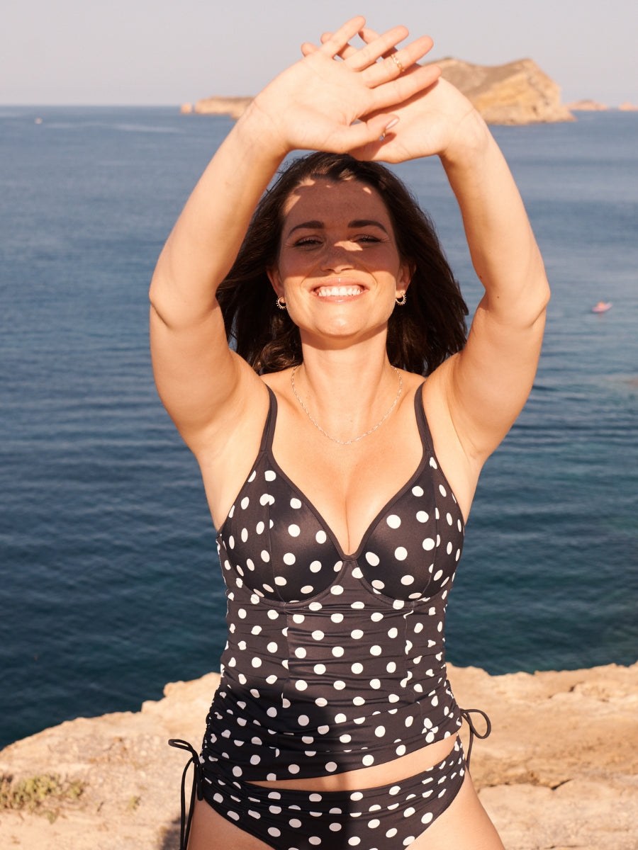 Anya Riva Spot Balcony Tankini Top - Navy/Vanilla