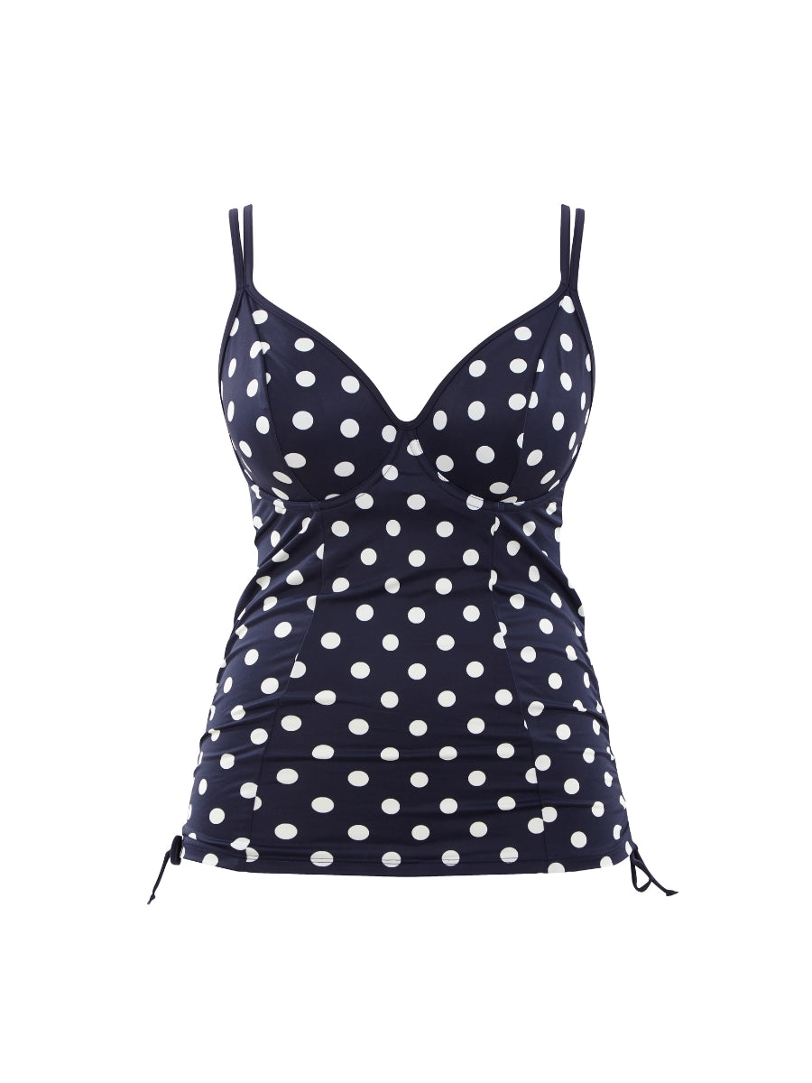 Anya Riva Spot Balcony Tankini Top - Navy/Vanilla